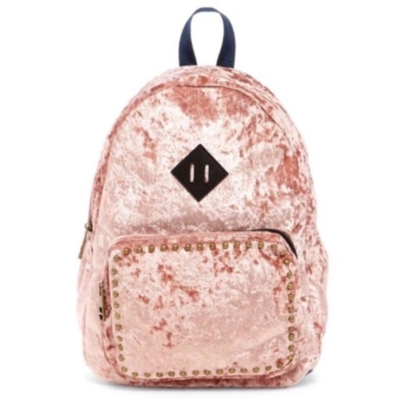 Madden Girl Handbags - Madden Girl Blush Crushed Velvet Studded Backpack